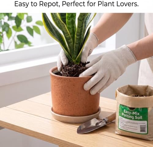 5.8 Inch Ceramic Plant Pot with Drainage Hole & Separate Saucer - Image 5