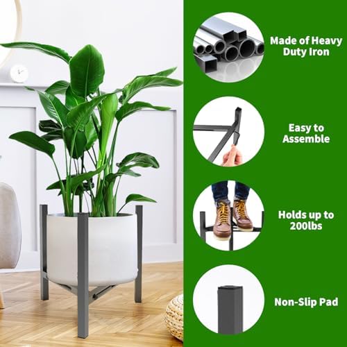 Airpark Plant Stand Indoor, Adjustable Metal Modern Plant Stands, Heavy Duty Stable Plant Pot Flower Holder Indoor Outdoor Corner, Fit 7 8 9 10 11 12 inch Pots, Black (Pot & Plant Not Included) - Image 2