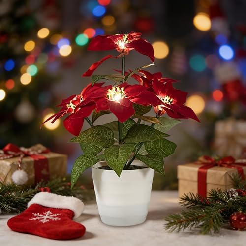Artificial Christmas Flower Lamp Night Light, Battery Powered for Christmas Bedroom Bar Coffee Shop Decor, Gifts for Women Mom Grandma Girlfriend Birthday Christmas Valentines Mothers Day - Image 6