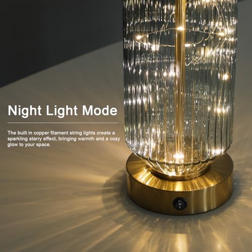 Oneach 24.5" Bedside Table Lamps Set of 2, Blue Coastal Nightstand Lamps with Night Light, USB A+C Charging Ports, Glass Lamps for Bedroom, Living Room, End Table (2 Bulbs Included) - Image 4