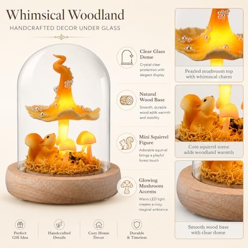 QUELIEN Mushroom Lamp in Glass Dome,Mushroom Gifts for Women - Warm LED Night Light for Bedroom Decor,Birthday Party Decorations,Ideal Birthday Gift Valentines Gift - Image 5