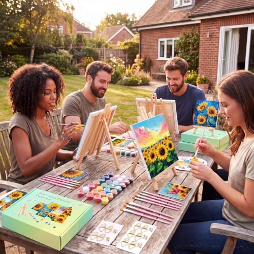 Engrowtic 57pcs Sunflower Sip and Paint Kit for Adults Pre Drawn Canvas Set - Image 5