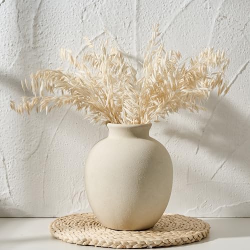 SIDUCAL Ceramic Decorative Flower Vase | 7.48 Inch Pottery Rustic Farmhouse Boho Vase for Home Decor, Table, Living Room, Bathroom, Coffee Desk, Shelf, Mantel Decoration, Wedding, White - Image 2