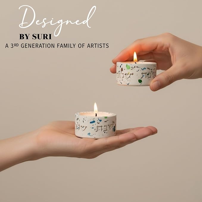 Suri Shabbat Candle Holder – Compact Shabbat Candlesticks for Jewish Home & Holiday Lighting, Stylish Metal Design, Decorative Candle Holders by Suri (Turquoise)