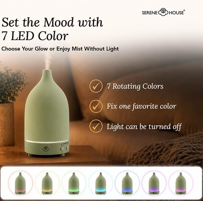 Serene House Vapor Ultrasonic Essential Oil Diffuser Ceramic Green 90ml - Image 4