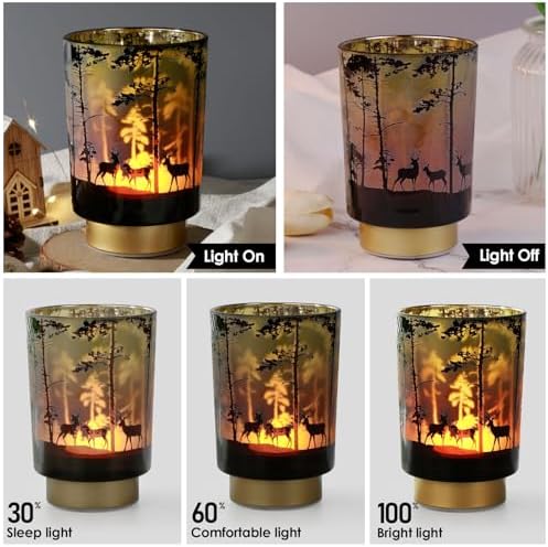 Eywamage Large Battery Operated Table Lamp with Remote, Forest Deer Accent Lamp, Cordless Glass Lamp for Bedroom Living Room - Image 4