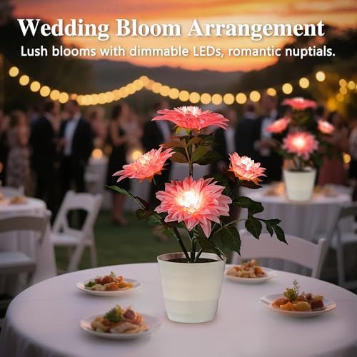 Artificial Pink Dahlia Flower Lamp Light for Bedroom Bar Coffee Shop Wedding Decor, Gifts for Women Mom Daughter Grandma Aunt Girlfriend Coworker Friend Birthday Christmas Valentines Mothers Day - Image 5