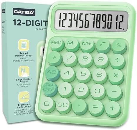 CATIGA Mechanical Switch Calculator, Green Calculator with 12 Digit Large LCD Display & Big Buttons for Office Desk, Classroom Math, Back to School Supplies, Cute Aesthetic Desk Accessories by CATIGA