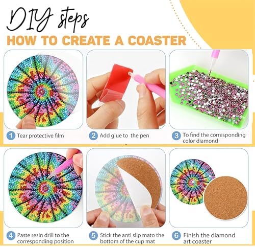 8 pcs Diamond Painting Coasters | Diamond Art Coasters | Tie Dye Diamond Art Painting | Perfect Art Craft Gift for Tie Dye Lover, Dad, Mom, Grandparents, Brother, Sister. - Image 4