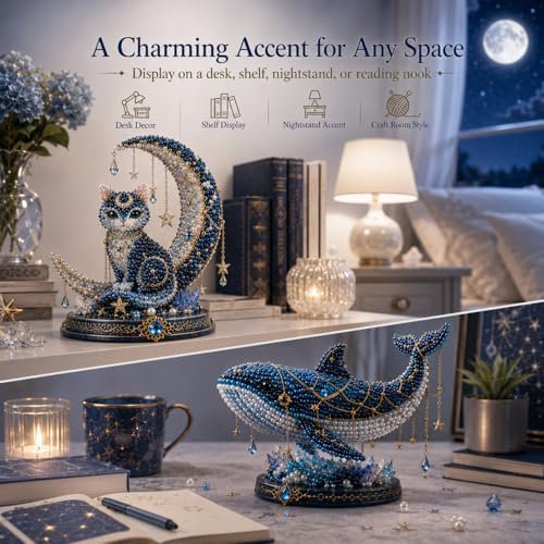 Moon Cat Luna Guardian DIY Bead Kit, Celestial Moon Stars Series, Tiny 3D Beaded Moons Cat Luna Guardian Craft Kit, Handmade Magical Cats Kit for Beginner, Home Decor (E1pc) - Image 2