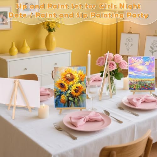 100-Pack 8x10 Inch Canvas Boards for Painting – Complete Art Kit with 50 Brushes, 20 Art Aprons & Paint Trays – Includes Mini Easel for Adults Beginners & Party Art Projects Home Deco - Image 2