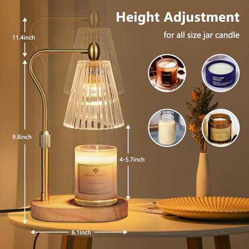 Engpure Candle Warmer Lamp - Candle Warmer Lamp with Timer and Dimmer Adjustable Height,Electric Wax Melt Warmer with 2 Bulbs for Scented Jar Candles Home Decor Mother's Day Gifts, Amber - Image 5