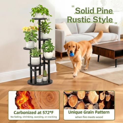 iDavosic.ly 5 Tier Wood Plant Stand Indoor Outdoor Corner Tall Shelf, Black - Image 2