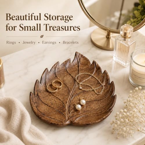 Hand Carved Leaf Tray, Wooden Catchall for Keys and Jewelry - Image 3
