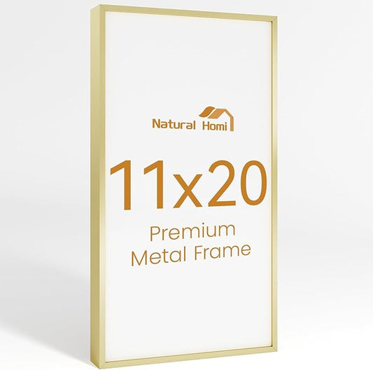 11x20 Aluminum Metal Picture Frame,Tempered Glass Gold Photo Frame 11x20 for Family Photo,Posters,Art,Document to Wall Mount Horizontally or Vertically