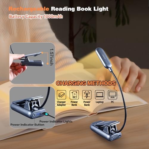 VAVOFO Rechargeable Reading Light, Clip on Book Light for Reading in Bed - Image 4