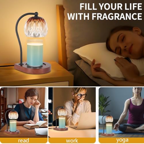 Electric Candle Warmer Lamp with Timer＆Dimmable for Jar Scented Candles, Wax Melting Tabletop Light Suitable as a Home Decor Thanksgiving Christmas Day Gift for Women Mom, with 2 Bulbs(Glass Brown) - Image 5