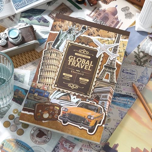Vintage Scrapbook Stickers, Aesthetic Global Travel Sticker Book for Scrapbooking with 320+ Washi Stickers and 20 Scrapbook Papers, Journaling Supplies, Ephemera for Junk Journals DIY Arts Crafts - Image 7