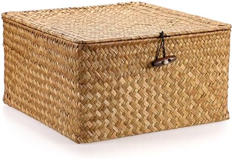 Hipiwe Wicker Basket with Lids, Seagrass Handwoven Storage Bins for Shelves by Hipiwe