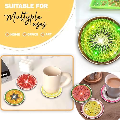 12 pcs Diamond Painting Coasters | Diamond Art Coasters | Fruit Diamond Art Painting | Perfect Art Craft Gift for Fruit Lover, Dad, Mom, Grandparents, Brother, Sister. - Image 3
