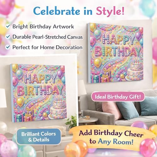ARTopet 2Pcs DIY Pearl Painting Kit with Frame 9.84x9.84IN Birthday Theme Gemstone Diamond Dots Beads Art Craft for Adult Beginners Display Tabletop Wall Mounting Home Decor-01 - Image 6