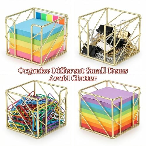 Sticky Note Holder 3.8x3.8 Inches, Gold Desk Accessories - Image 4