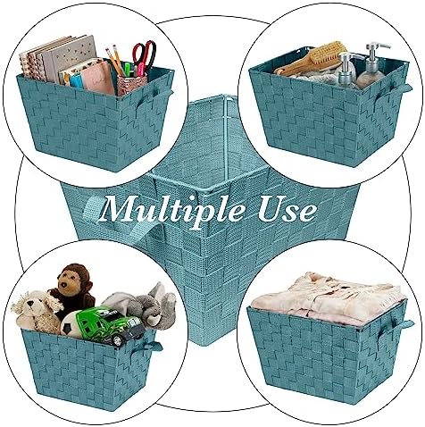 Simplify Medium Woven Strap Tote | Decorative Storage Basket | 2 Handles | Organization | Closet | Bedroom | Bathroom | Nursery | Accessories | Toys | Gifts | 1 Pack | Sapphire - Image 3