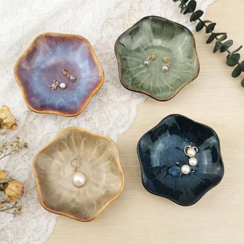 4 Pack Ceramic Ring Dish, Lotus Leaf Jewelry Tray, Small Trinket Bowl for Rings, Earrings, Keys - Gift Set in 4 Colors - Image 5