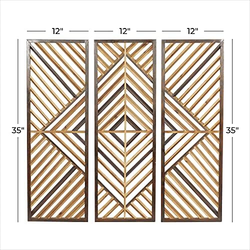Deco 79 Wood Geometric Home Wall Decor Wall Art 12"W, 35"H, Oiled Brown - Image 3