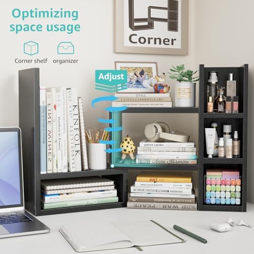 NUTIKAS Desk Shelves Desktop Organizer Shlef - Black Office Organization for Top of Desk Organizers and Accessories Corner Bookshelf Table Top Shelving Small Hutch Decorations for Office - Image 6
