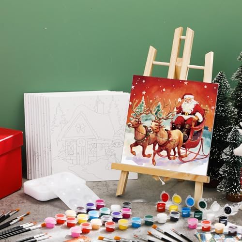 Ctosree 12 Pack Paint and Sip Kit Pre Drawn Canvas, Classic Xmas, 8x8'' - Image 2
