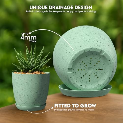 Plant Pots Indoor with Drainage 5 Pack Multi-Size Planters Set Spotty Mint - Image 5