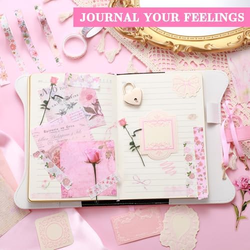 Janlaugh DIY Journal Diary with Lock Pack Scrapbook Kit, Pink, Classic - Image 6