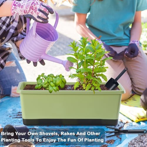 Oliz Window Box Planter 8 Pcs, 17 Inches Rectangle Flower Pots with Drainage Holes & Trays, Vegetable Planters for Windowsill Patio Garden Balcony Home Indoor Outdoor (Light Green, 16 * 7 * 6 inch) - Image 5