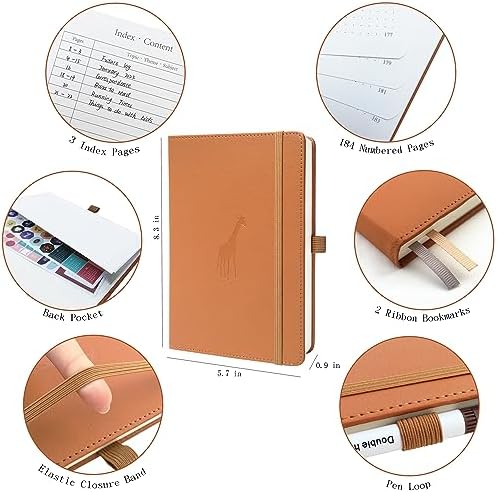 Y&I Bullet Dotted Journal Kit, A5 Hardcover Dotted Journal Notebook with 184 Numbered Pages, 120GSM Thick Paper, Stencils Stickers Pens Washi Tapes, Dotted Journaling Kit for Beginners (Brown) - Image 2
