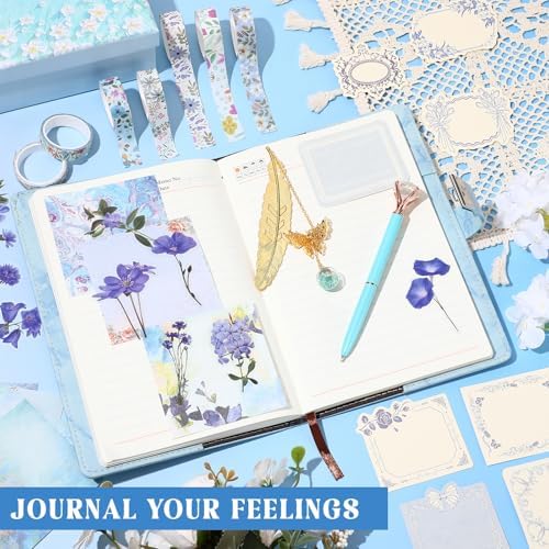 Janlaugh DIY Journal Diary with Lock Pack Scrapbook Kit, Blue, Cute - Image 5