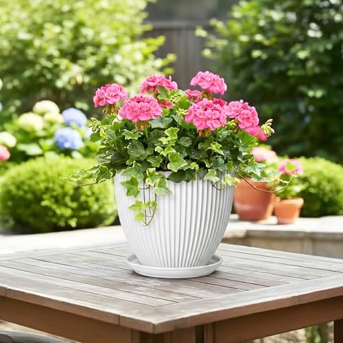 8 Inch Plant Pot, Ceramic Planters for Indoor Plants, Round Pots for Plants with Drainage Hole and Saucer, Modern Decorative Flower Pots, Office Bedroom Decor, Gifts for Plant Lovers, White - Image 4