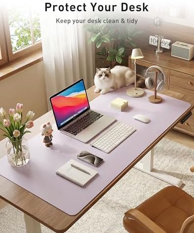 Aothia Faux Leather Desk Mat - Large Mouse Pad, Non-Slip PU Leather Blotter, Waterproof Writing Surface for Office and Home (Soft Lavender, 42" x 17") - Image 3