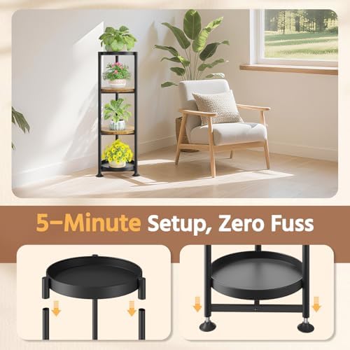 LASZOLA Plant Stand Tall Flower Holder for Indoor Corner, 4 Tier Black - Image 3