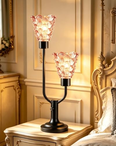 Lightdot Mid Century Modern Glass Table Lamp Vintage Pink Lamp Dimmable by LightdotLighting