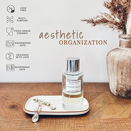 Mora Ceramic Decorative Tray - Rectangle 6.4in Dish for Jewelry, Perfume, Makeup, Accessories, Candle, in the Bathroom Vanity, Bedside, or Kitchen Counter. Cute Organizers - White - Image 3