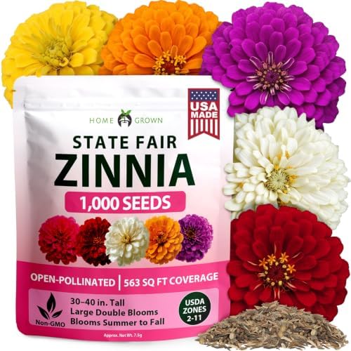 HOME GROWN State Fair Zinnia Seeds (Zinnia Elegans) – 1,000 Flower Seeds for Planting 2026, 7.5g Bulk, Beds, Borders, Cottage Garden, Pollinator Friendly, Large Double Blooms by HOMEGROWN