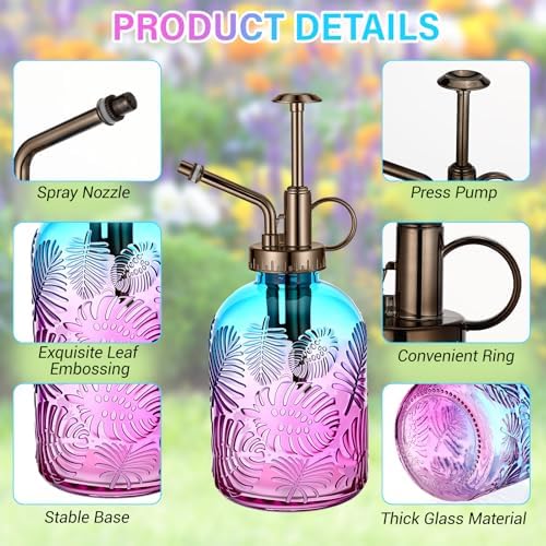 Sliner 6 Pack Glass Plant Mister Spray Bottles 7.7" Tall Glass Water Spray Bottle 12.2 oz Hand Pump Sprayer Fine Mist Watering Can with One Hand Top Pump for Indoor & Outdoor Houseplants (Bronze) - Image 3