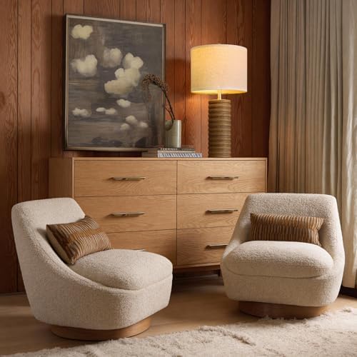 PoKat Farmhouse Table Lamps Set of 2 for Living Room, 27'' Tall Retro Ceramic Bedside Lamps with Linen Lampshade for Bedroom, Vintage Wood-Like Rustic Nightstand Lamp Office Sideboard Hallway (Brown) - Image 3