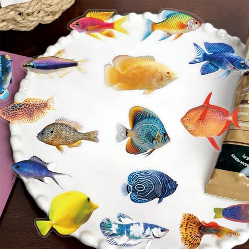 50 Pcs Clear PET Fish Aesthetic Stickers for Scrapbooking Journaling Junk Journal Scrapbook Supplies - Waterproof Transparent Fishing Decals for Resin Crafts Decorative Art Crafts (Fish) - Image 5