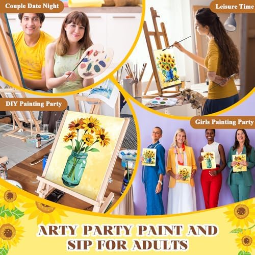 Humyoun 8 Sets 8" x 10" Sunflower Pre Drawn Canvas to Paint for Sip and Paint Party Sunflower Predrawn Coloring Set Pre Sketched Canvas Boards with Paints and Brushes for Adult - Image 5