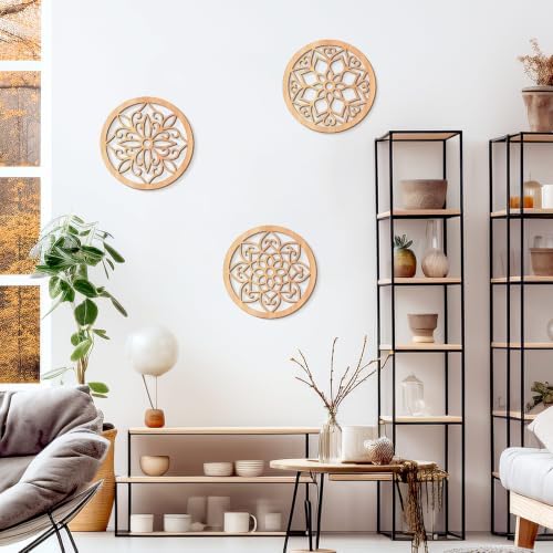 KOYILTD 4 Pieces Thicken Rustic Wall Decor,Flower Carved Wall Art,Wooden Hollow Carved Design(Round, 10in) - Image 7