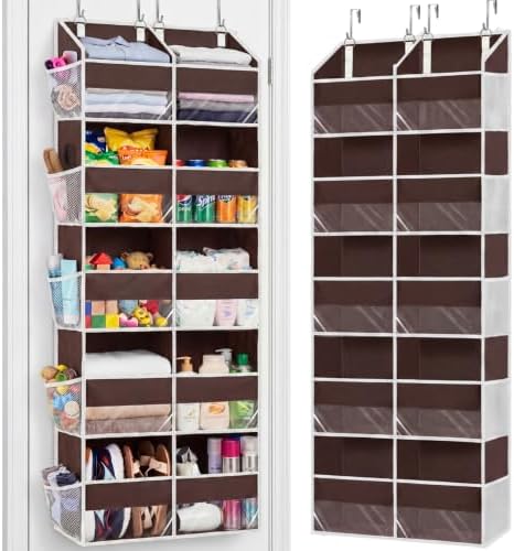 Over the Door Organizer 5 Tiers, Extra Large Behind Door Storage of 10 Compartments, 80 lbs Weight Capacity Over Door Organizer, Door Hanging Organizer for Closet, Diaper Organizer (Brown) by Ofiray-home