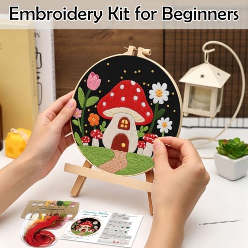 Louise Maelys Embroidery Kit for Beginners, Mushroom House Pattern - Image 2