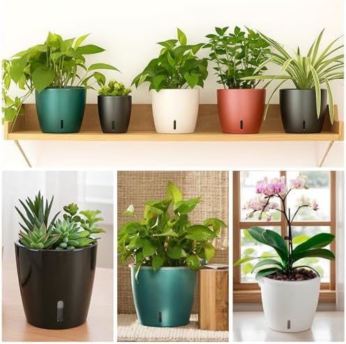 Self Watering Pots for Indoor Plants, 12-Pack 5'' Self Watering Planter with Drainage Holes, Small African Violet Pots with Water Level Indicator, Clear Wick Pot, White/Black - Image 5